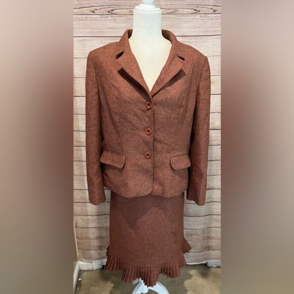 Le Suit size 16 rust tweed pleated around hemline skirt suit Fall - Picture 1 of 13